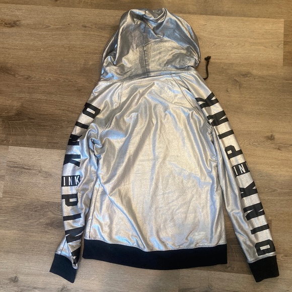 Limited Edition Victoria's Secret Pink Fashion Show Metallic Silver Hoodie S - Picture 3 of 5